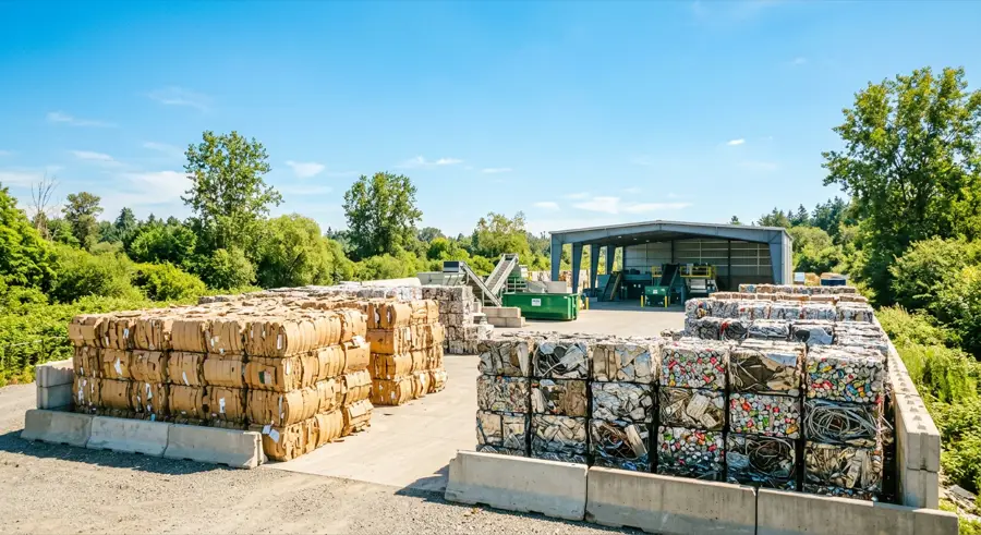 Sustainability and circular economy advisory: baled recycled materials in an industrial facility