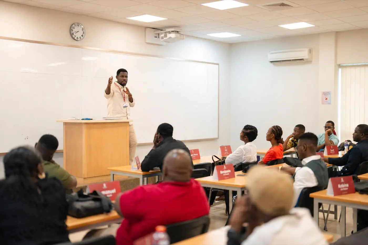 Dr. Asante-Darko teaching an executive MBA class at Ashesi University